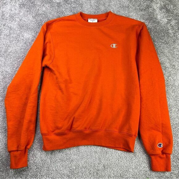 Champion Sweatshirt Men's Small Orange Crewneck Pullover Long Sleeve Logo - Picture 1 of 12